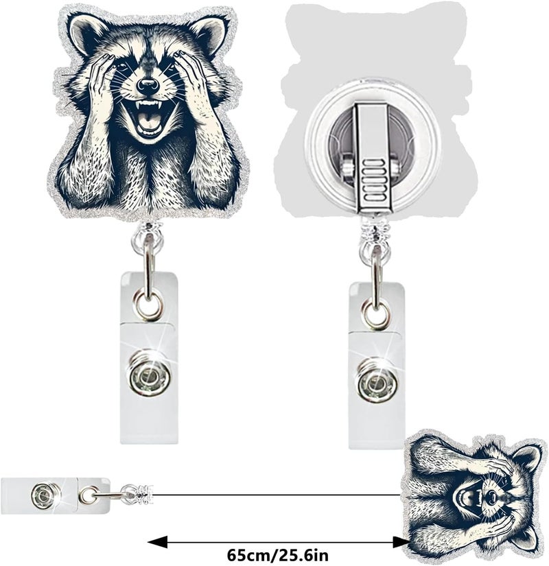 NSSHEL Cute Raccoon Retractable Reel Badge ID Card Clip Acrylic Badge Holder with 360°Rotation Rotundity Metal Alligator Clip Designs Nursing Name Tag for Nurse Doctor Office Worker Accessories - Image 4